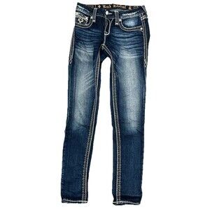 Rock Revival Jeans Low Rise Skinny Fade Embellished Thick Stitch Retro‎ Denim 27
